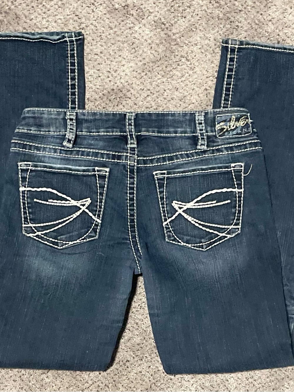 Silver Jeans Aiko Bootcut Jeans Sz 28 Dark Wash Y2K Mid Rise Contrast Stitch